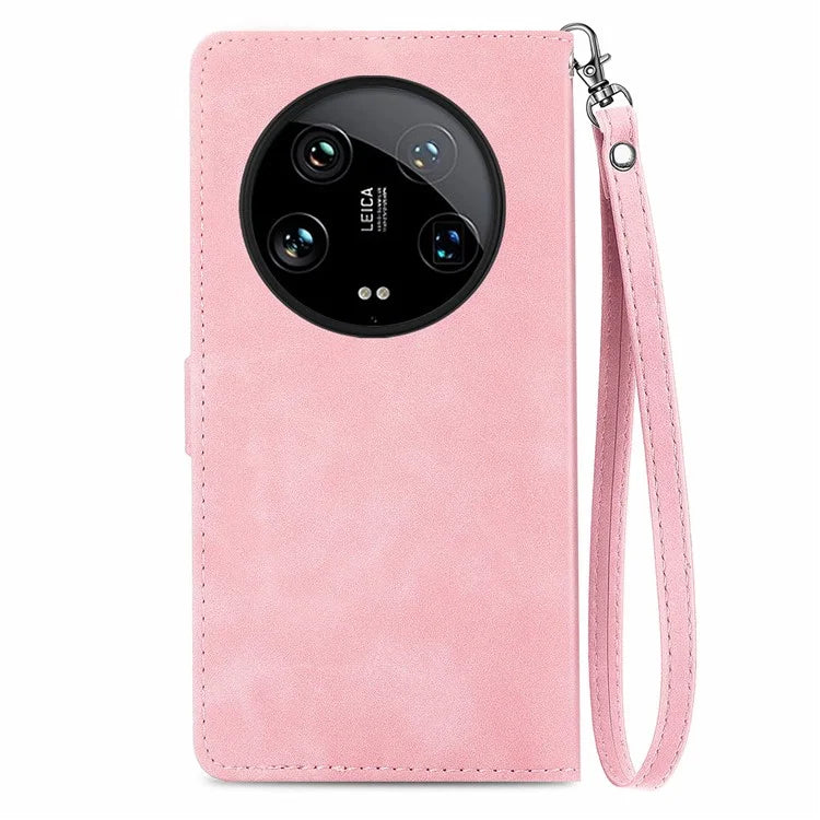 For Xiaomi 14 Ultra Case Flower Imprinted Zipper Pocket Leather Phone Cover