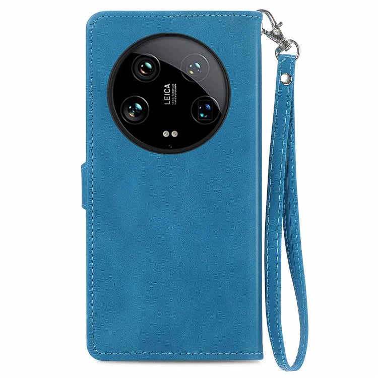 For Xiaomi 14 Ultra Case Flower Imprinted Zipper Pocket Leather Phone Cover