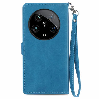 For Xiaomi 14 Ultra Case Flower Imprinted Zipper Pocket Leather Phone Cover