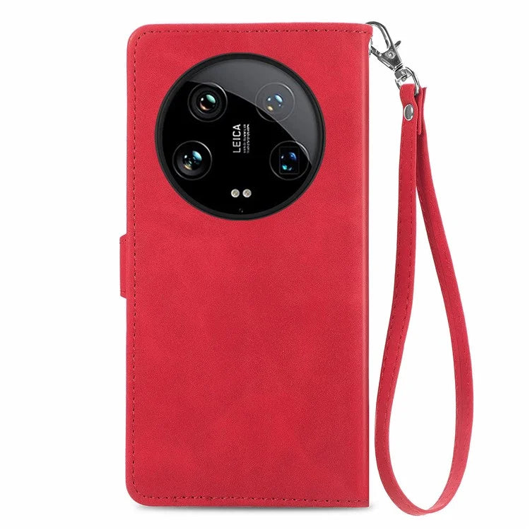 For Xiaomi 14 Ultra Case Flower Imprinted Zipper Pocket Leather Phone Cover