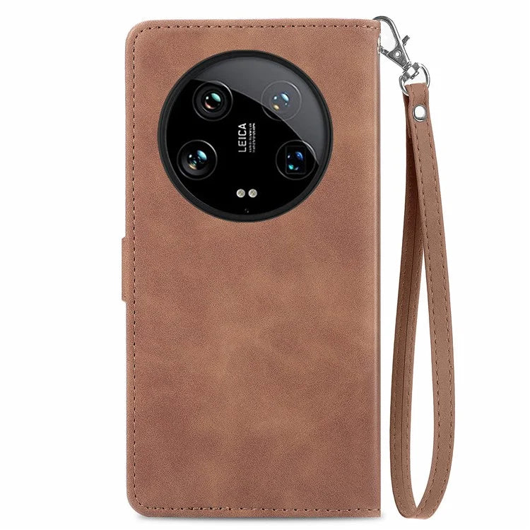 For Xiaomi 14 Ultra Case Flower Imprinted Zipper Pocket Leather Phone Cover