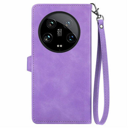 For Xiaomi 14 Ultra Case Flower Imprinted Zipper Pocket Leather Phone Cover