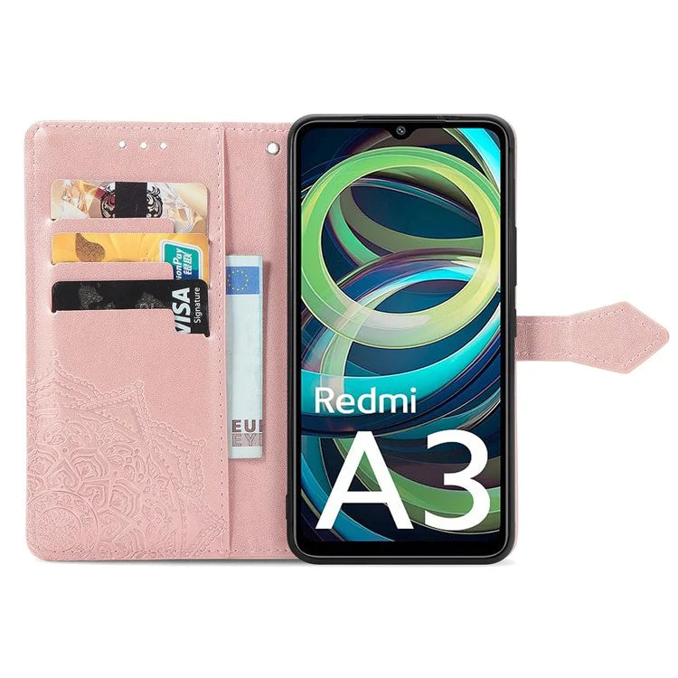 For Xiaomi Redmi A3 / Poco C61 4G Case PU Leather Embossed Phone Cover with Card Slots