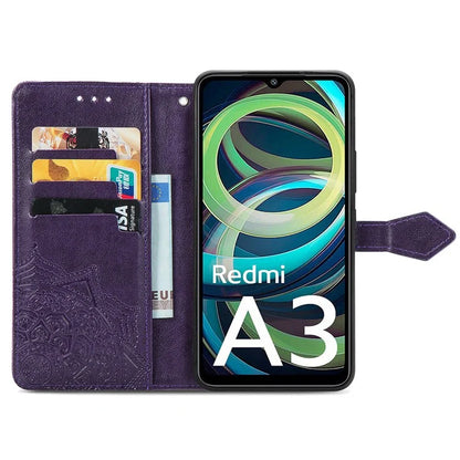 For Xiaomi Redmi A3 / Poco C61 4G Case PU Leather Embossed Phone Cover with Card Slots