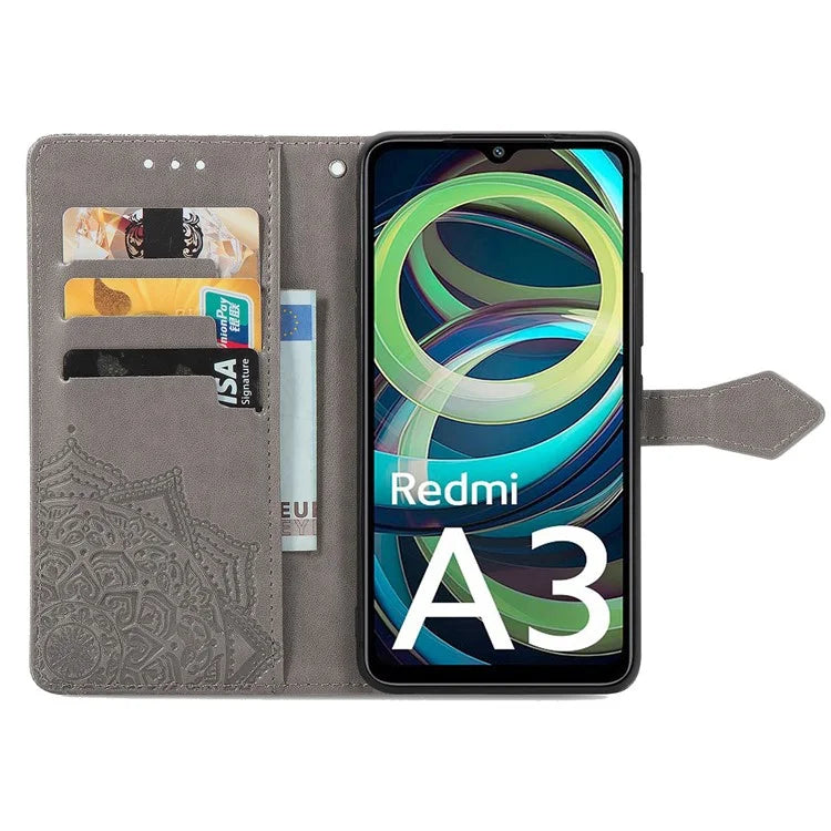 For Xiaomi Redmi A3 / Poco C61 4G Case PU Leather Embossed Phone Cover with Card Slots