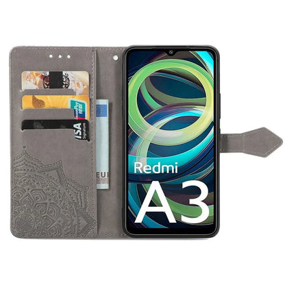 For Xiaomi Redmi A3 / Poco C61 4G Case PU Leather Embossed Phone Cover with Card Slots