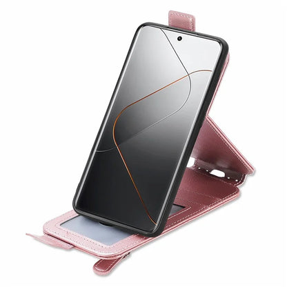 For Xiaomi 14 Pro Case Vertical Flip PU Leather Wallet Phone Cover with Zipper Pocket