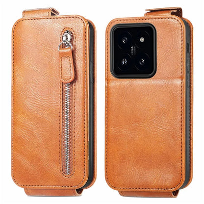 For Xiaomi 14 Pro Case Vertical Flip PU Leather Wallet Phone Cover with Zipper Pocket