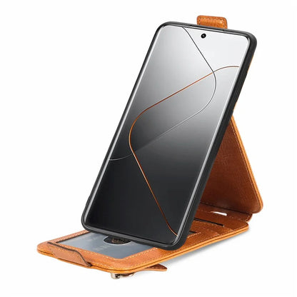 For Xiaomi 14 Pro Case Vertical Flip PU Leather Wallet Phone Cover with Zipper Pocket