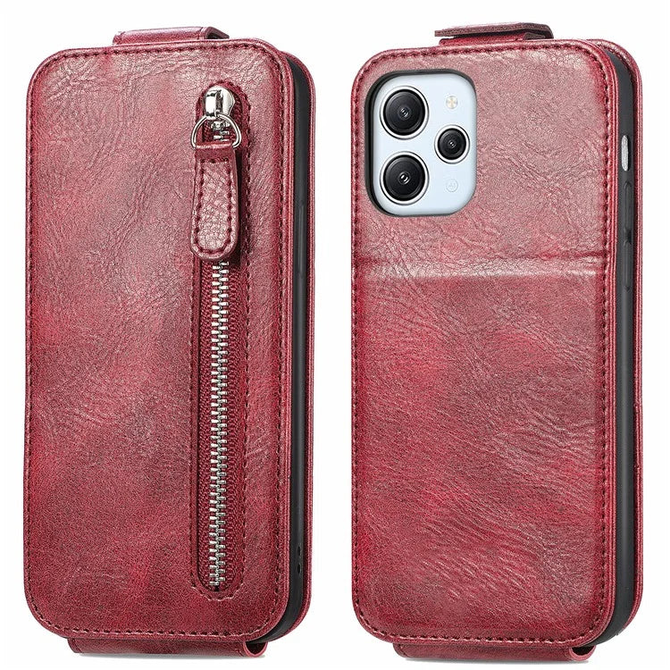 For Xiaomi Poco M6 Pro 5G / Redmi 12 4G / 12 5G (Global) Case Vertical Flip Zipper Leather Phone Cover