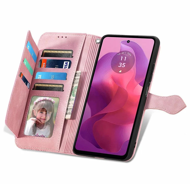 For Motorola Moto E14 4G / G04 4G / G04s 4G / G24 4G Case Flower Zipper Pocket Leather Flip Protective Phone Cover