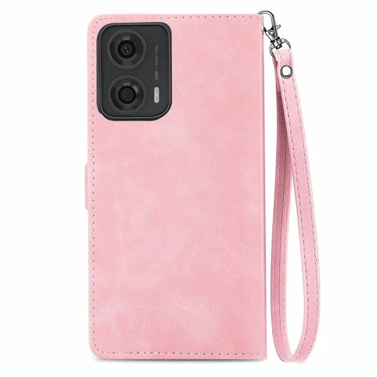 For Motorola Moto E14 4G / G04 4G / G04s 4G / G24 4G Case Flower Zipper Pocket Leather Flip Protective Phone Cover