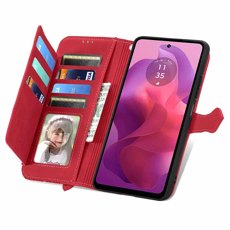 For Motorola Moto E14 4G / G04 4G / G04s 4G / G24 4G Case Flower Zipper Pocket Leather Flip Protective Phone Cover
