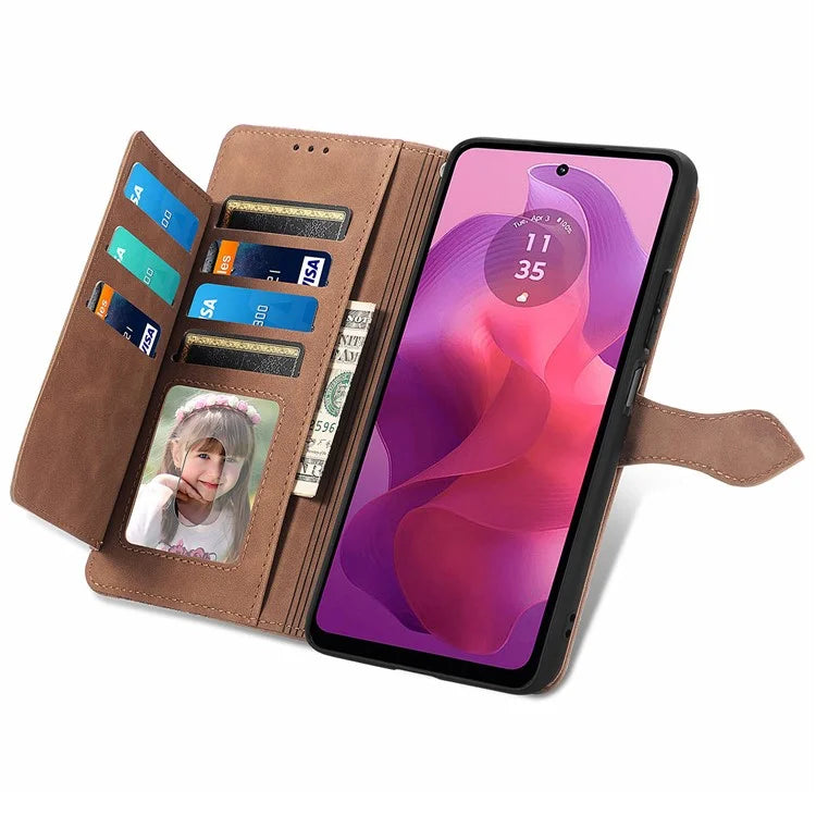 For Motorola Moto E14 4G / G04 4G / G04s 4G / G24 4G Case Flower Zipper Pocket Leather Flip Protective Phone Cover