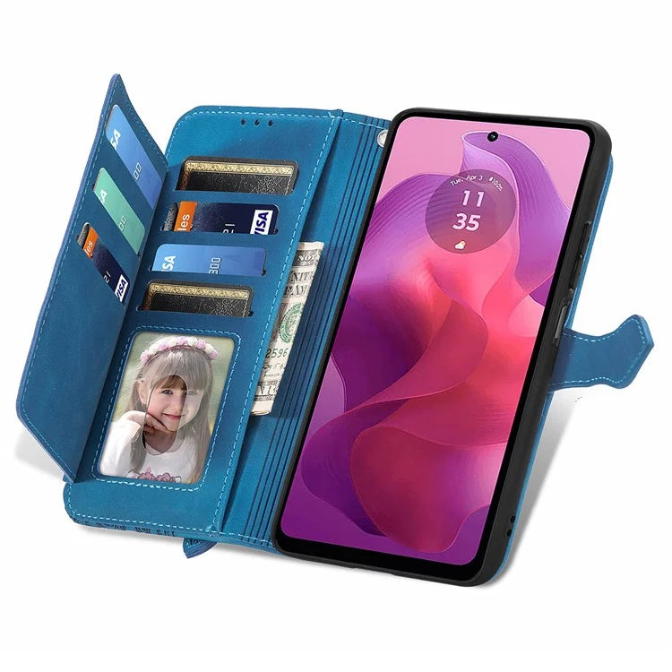 For Motorola Moto E14 4G / G04 4G / G04s 4G / G24 4G Case Flower Zipper Pocket Leather Flip Protective Phone Cover