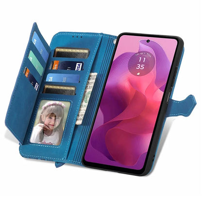 For Motorola Moto E14 4G / G04 4G / G04s 4G / G24 4G Case Flower Zipper Pocket Leather Flip Protective Phone Cover