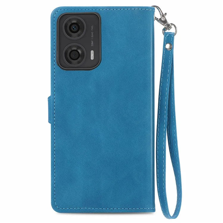 For Motorola Moto E14 4G / G04 4G / G04s 4G / G24 4G Case Flower Zipper Pocket Leather Flip Protective Phone Cover