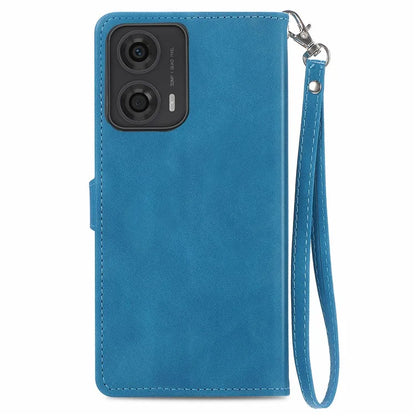 For Motorola Moto E14 4G / G04 4G / G04s 4G / G24 4G Case Flower Zipper Pocket Leather Flip Protective Phone Cover