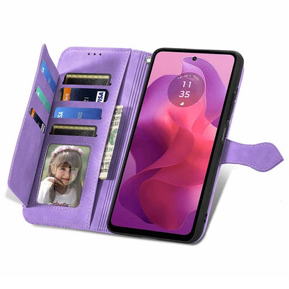 For Motorola Moto E14 4G / G04 4G / G04s 4G / G24 4G Case Flower Zipper Pocket Leather Flip Protective Phone Cover