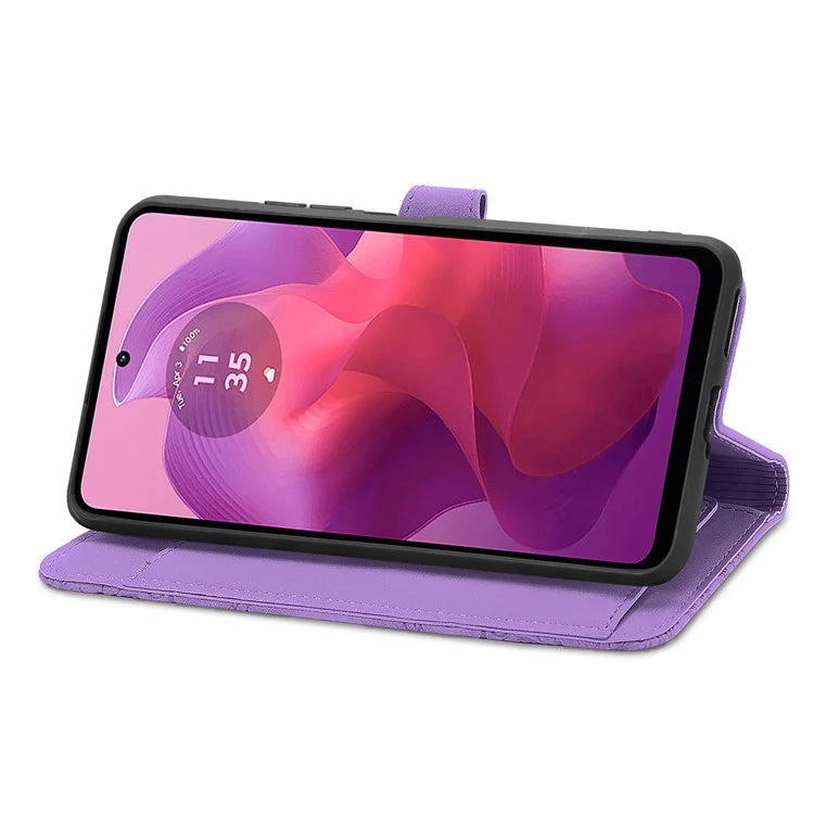 For Motorola Moto E14 4G / G04 4G / G04s 4G / G24 4G Case Flower Zipper Pocket Leather Flip Protective Phone Cover