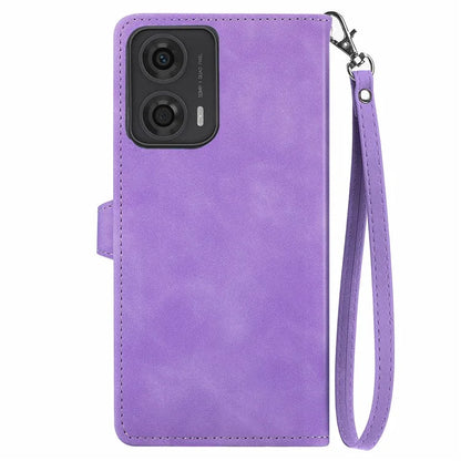 For Motorola Moto E14 4G / G04 4G / G04s 4G / G24 4G Case Flower Zipper Pocket Leather Flip Protective Phone Cover