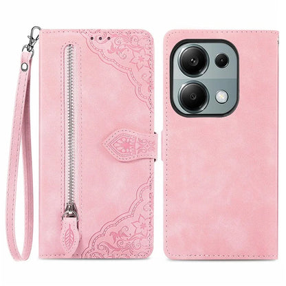 For Xiaomi Redmi Note 13 Pro 4G / Poco M6 Pro 4G Case Flower Leather Cover with Zipper Pocket
