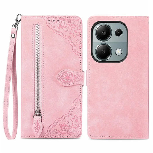 For Xiaomi Redmi Note 13 Pro 4G / Poco M6 Pro 4G Case Flower Leather Cover with Zipper Pocket