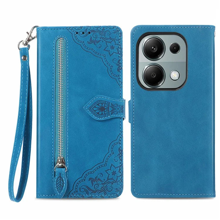 For Xiaomi Redmi Note 13 Pro 4G / Poco M6 Pro 4G Case Flower Leather Cover with Zipper Pocket