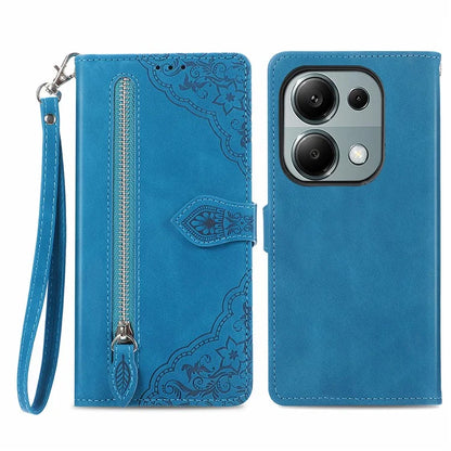 For Xiaomi Redmi Note 13 Pro 4G / Poco M6 Pro 4G Case Flower Leather Cover with Zipper Pocket