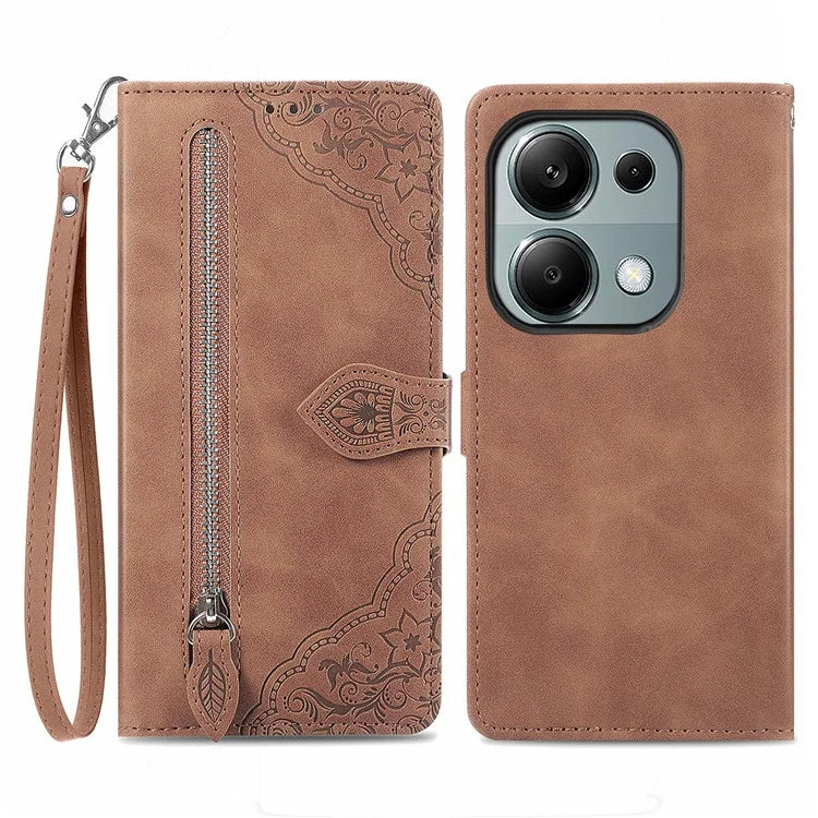 For Xiaomi Redmi Note 13 Pro 4G / Poco M6 Pro 4G Case Flower Leather Cover with Zipper Pocket