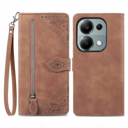 For Xiaomi Redmi Note 13 Pro 4G / Poco M6 Pro 4G Case Flower Leather Cover with Zipper Pocket