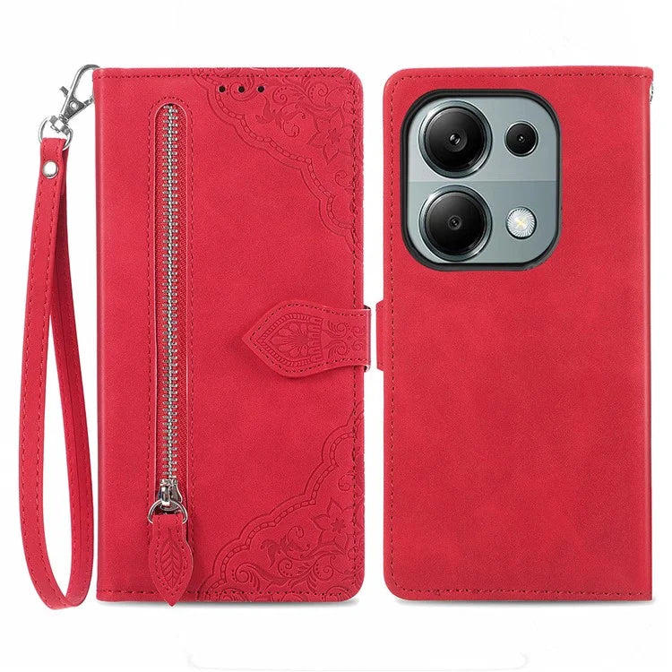 For Xiaomi Redmi Note 13 Pro 4G / Poco M6 Pro 4G Case Flower Leather Cover with Zipper Pocket