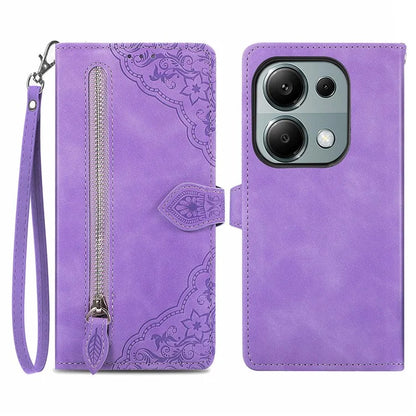 For Xiaomi Redmi Note 13 Pro 4G / Poco M6 Pro 4G Case Flower Leather Cover with Zipper Pocket
