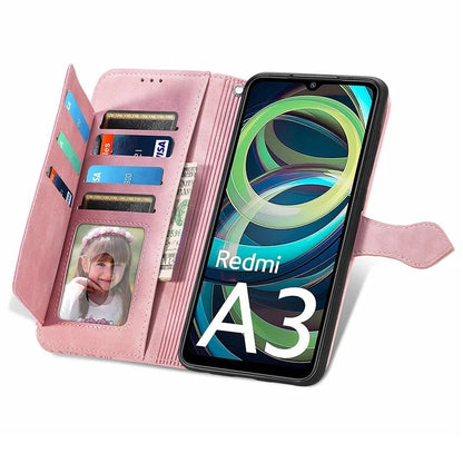 For Xiaomi Redmi A3 / Poco C61 4G Case Zipper Wallet Flower Imprinted Phone Stand Cover
