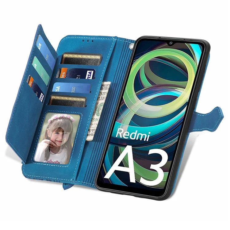 For Xiaomi Redmi A3 / Poco C61 4G Case Zipper Wallet Flower Imprinted Phone Stand Cover