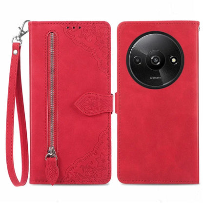 For Xiaomi Redmi A3 / Poco C61 4G Case Zipper Wallet Flower Imprinted Phone Stand Cover