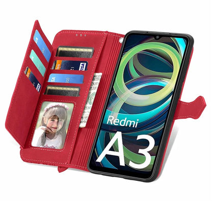 For Xiaomi Redmi A3 / Poco C61 4G Case Zipper Wallet Flower Imprinted Phone Stand Cover