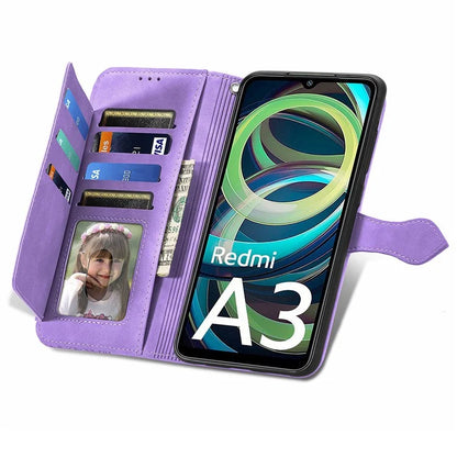 For Xiaomi Redmi A3 / Poco C61 4G Case Zipper Wallet Flower Imprinted Phone Stand Cover