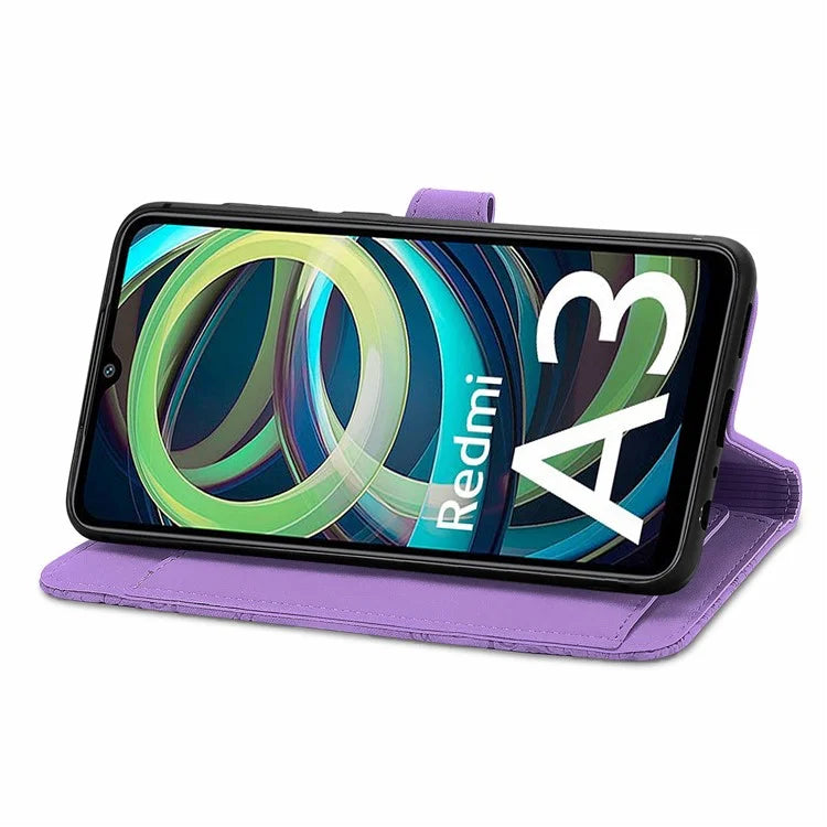For Xiaomi Redmi A3 / Poco C61 4G Case Zipper Wallet Flower Imprinted Phone Stand Cover