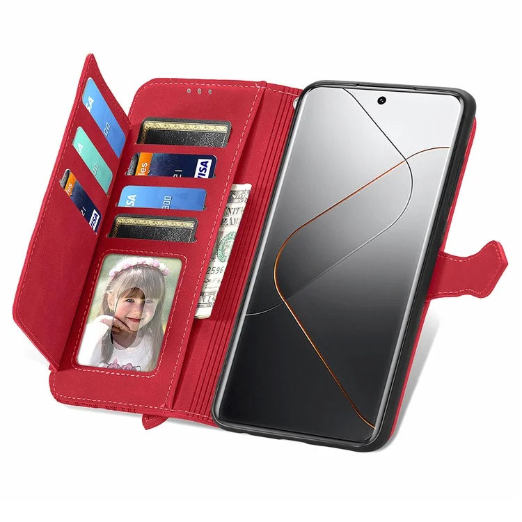For Xiaomi 14 Pro Case Zipper Wallet PU Leather Phone Stand Cover Flower Imprinted