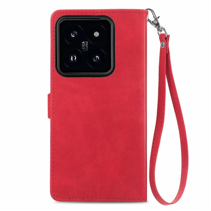 For Xiaomi 14 Pro Case Zipper Wallet PU Leather Phone Stand Cover Flower Imprinted