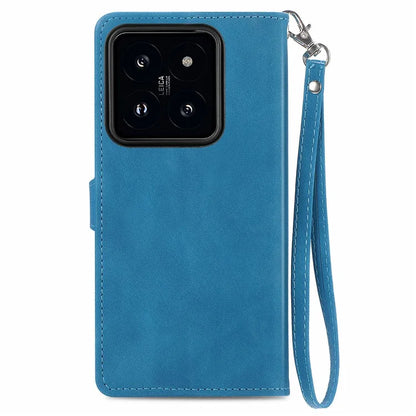 For Xiaomi 14 Pro Case Zipper Wallet PU Leather Phone Stand Cover Flower Imprinted