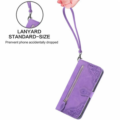 For Xiaomi 14 Pro Case Zipper Wallet PU Leather Phone Stand Cover Flower Imprinted