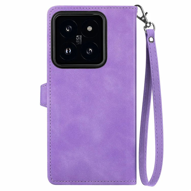 For Xiaomi 14 Pro Case Zipper Wallet PU Leather Phone Stand Cover Flower Imprinted