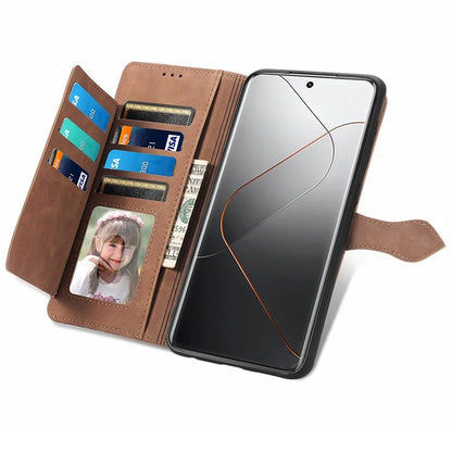 For Xiaomi 14 Pro Case Zipper Wallet PU Leather Phone Stand Cover Flower Imprinted
