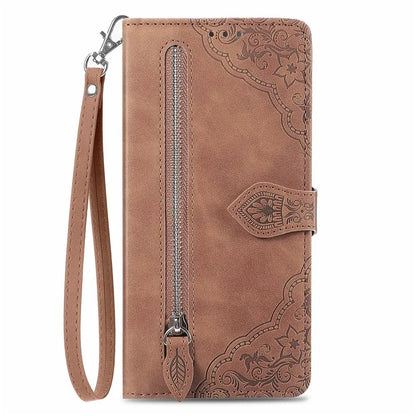 For Xiaomi 14 Pro Case Zipper Wallet PU Leather Phone Stand Cover Flower Imprinted