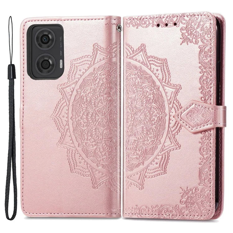 For Motorola Moto E14 4G / G04 4G / G04s 4G / G24 4G Card Slots Case PU Leather Embossed Phone Cover with Wallet