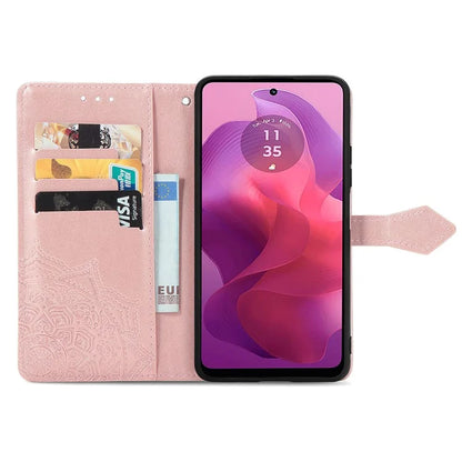 For Motorola Moto E14 4G / G04 4G / G04s 4G / G24 4G Card Slots Case PU Leather Embossed Phone Cover with Wallet