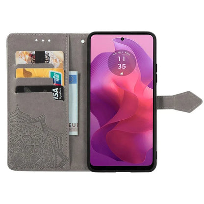 For Motorola Moto E14 4G / G04 4G / G04s 4G / G24 4G Card Slots Case PU Leather Embossed Phone Cover with Wallet
