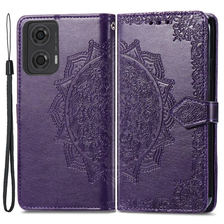 For Motorola Moto E14 4G / G04 4G / G04s 4G / G24 4G Card Slots Case PU Leather Embossed Phone Cover with Wallet